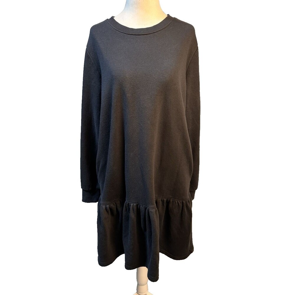 Serra Cotton Poly Blend Black Dropped Waist dress with pockets Size L